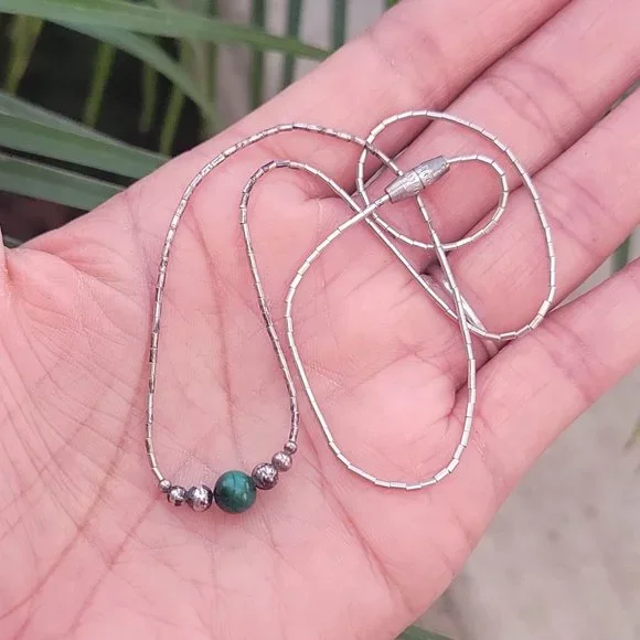 Vintage Native American handmade sterling balls, malachite ball, liquid silver h - Picture 14 of 14